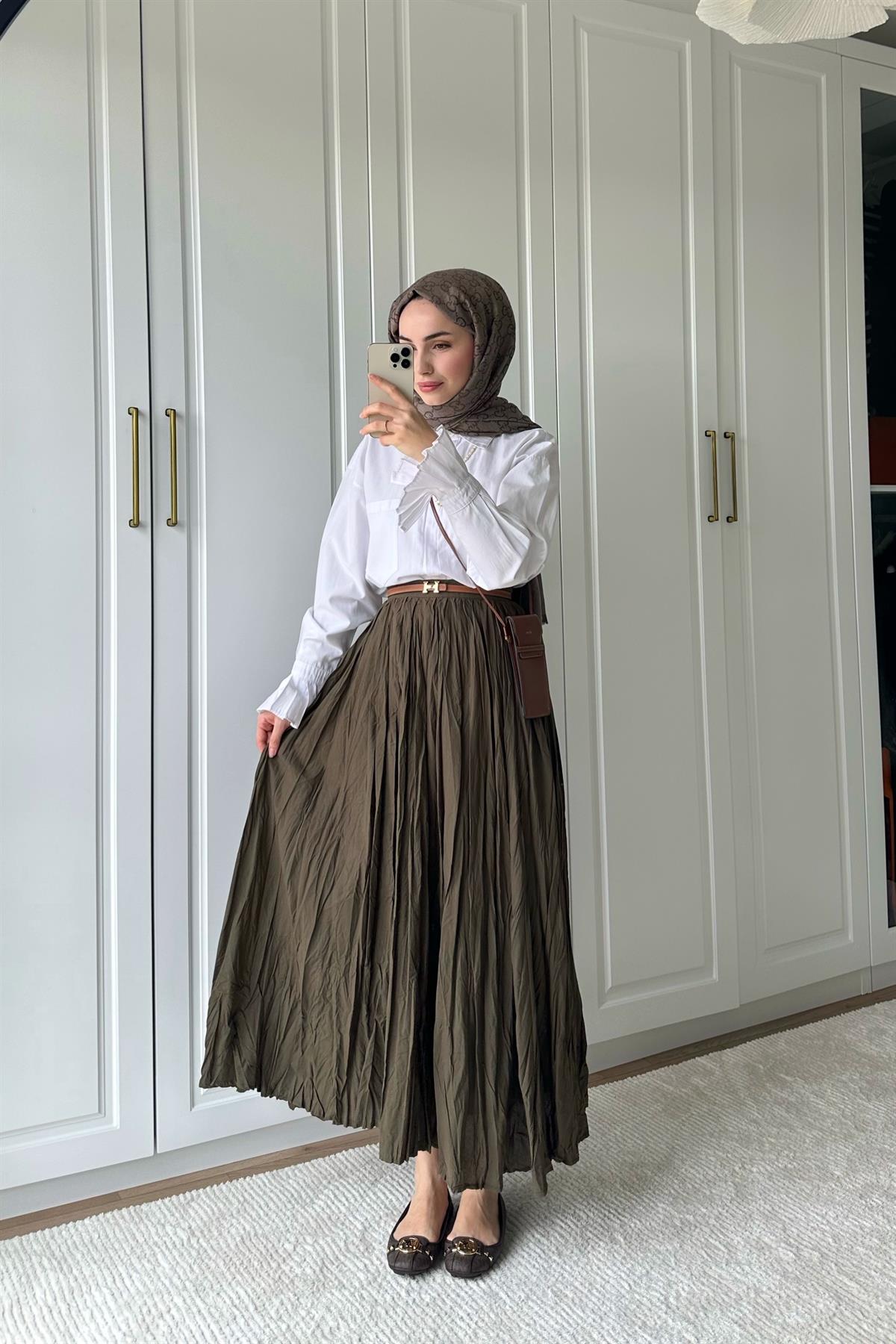 Vual Crush Pamuklu Etek - HAKİ