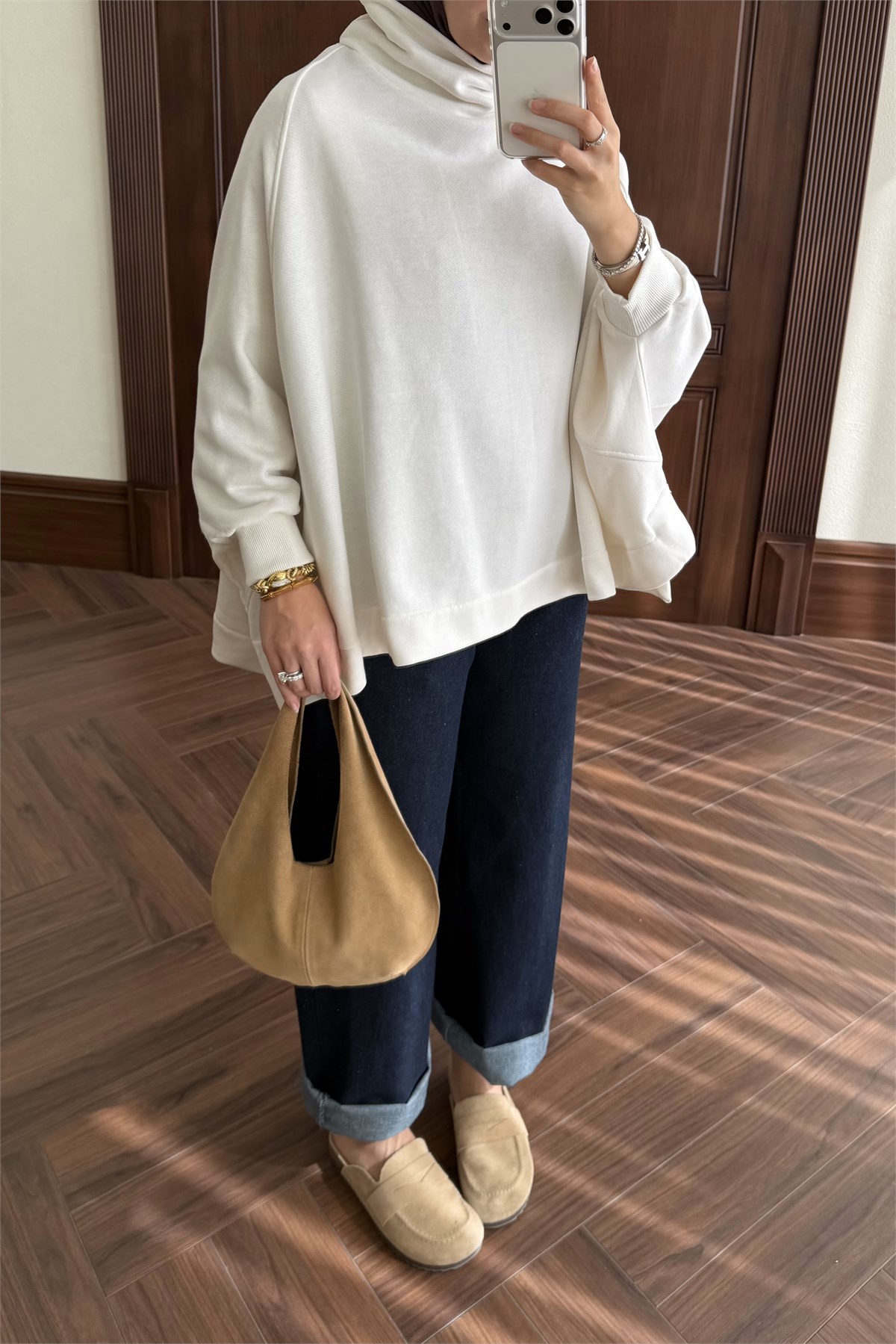 Yarasa Kol Sweat - BEYAZ