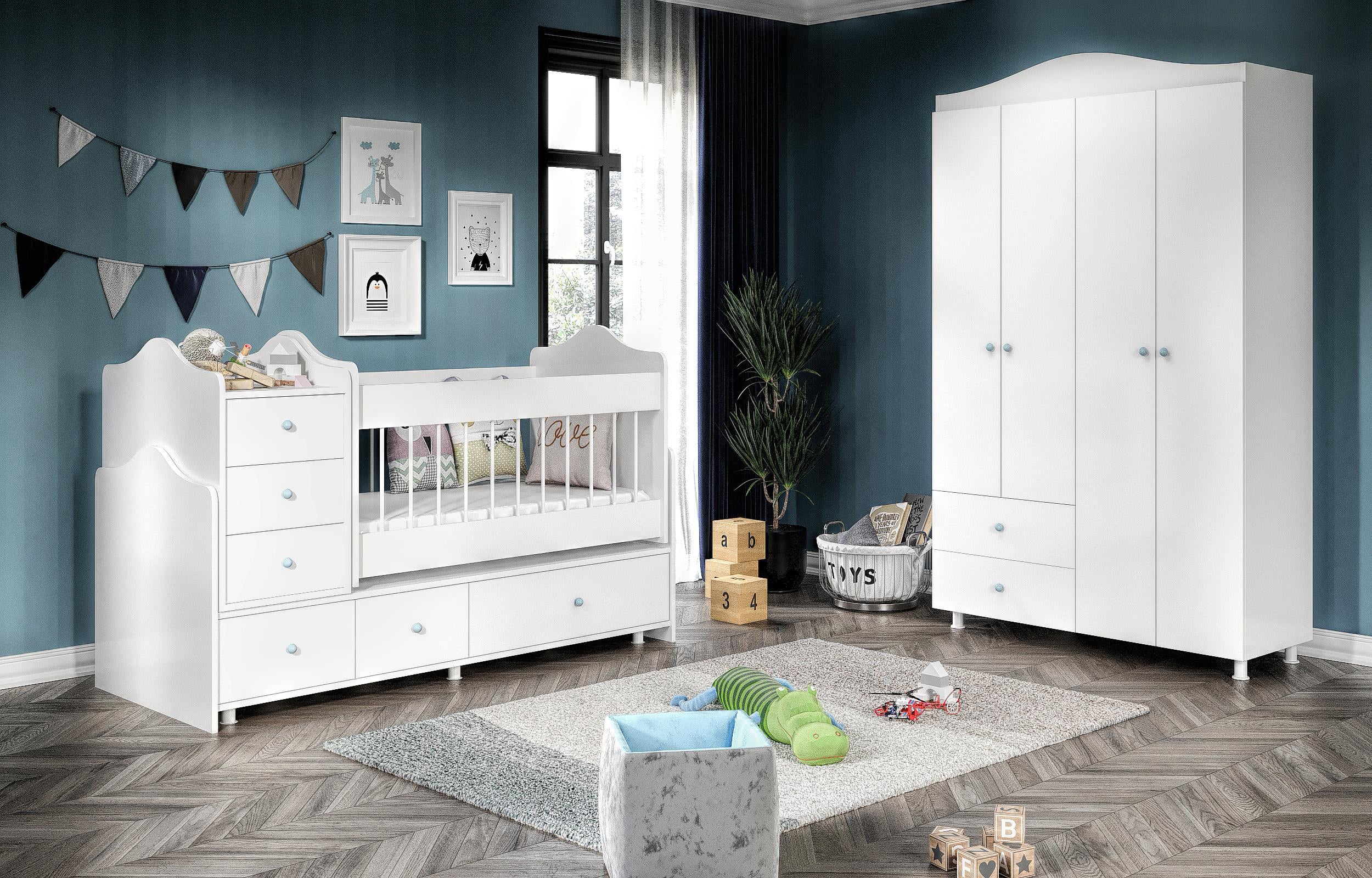  Merlin Mobilya Angel Büyüyebilen Mavi Kulplu Bebek Odası