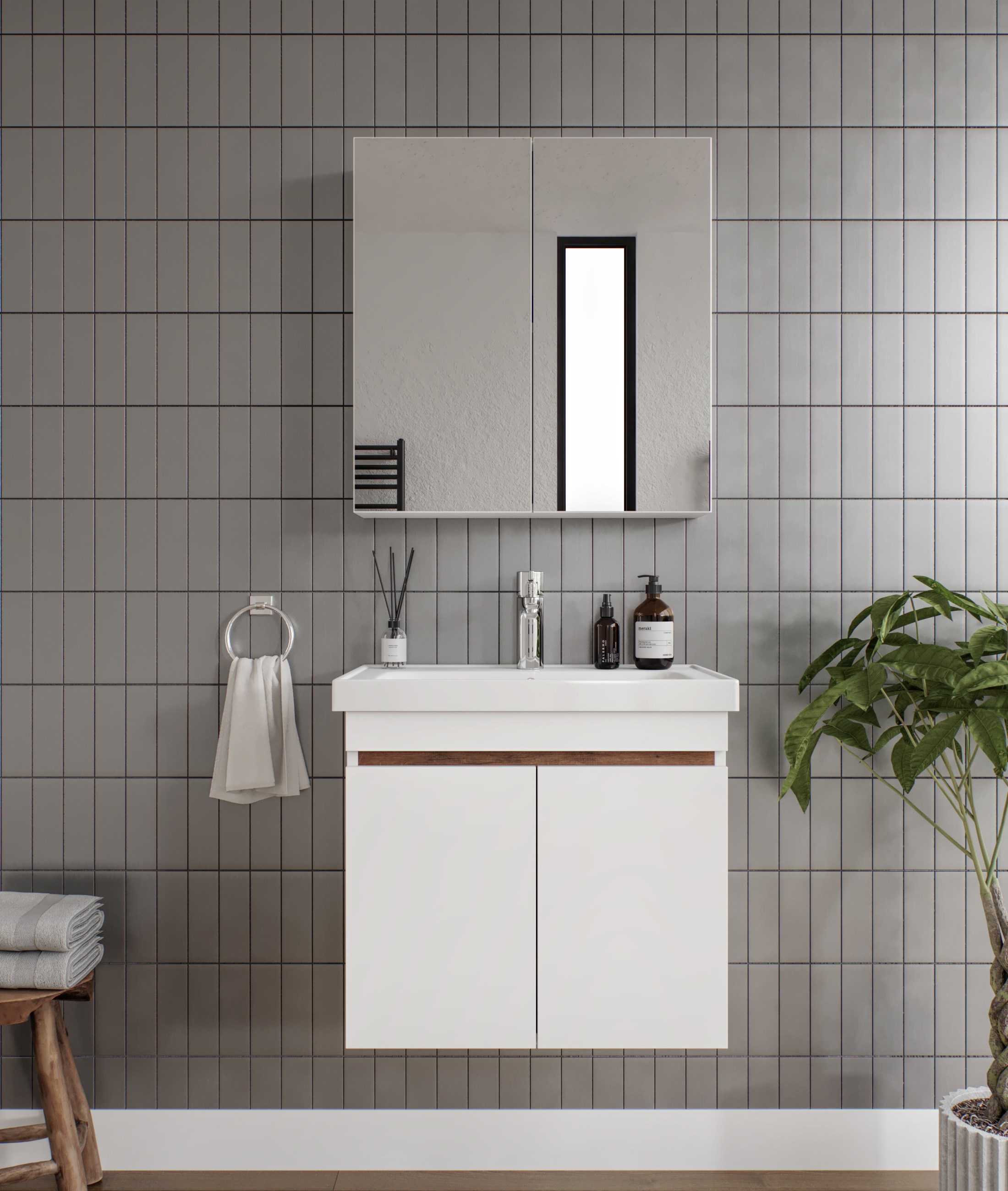 ALNİLAM 2'Lİ BANYO DOLABI TAKIMI-65'lik Hilton Lavabo
