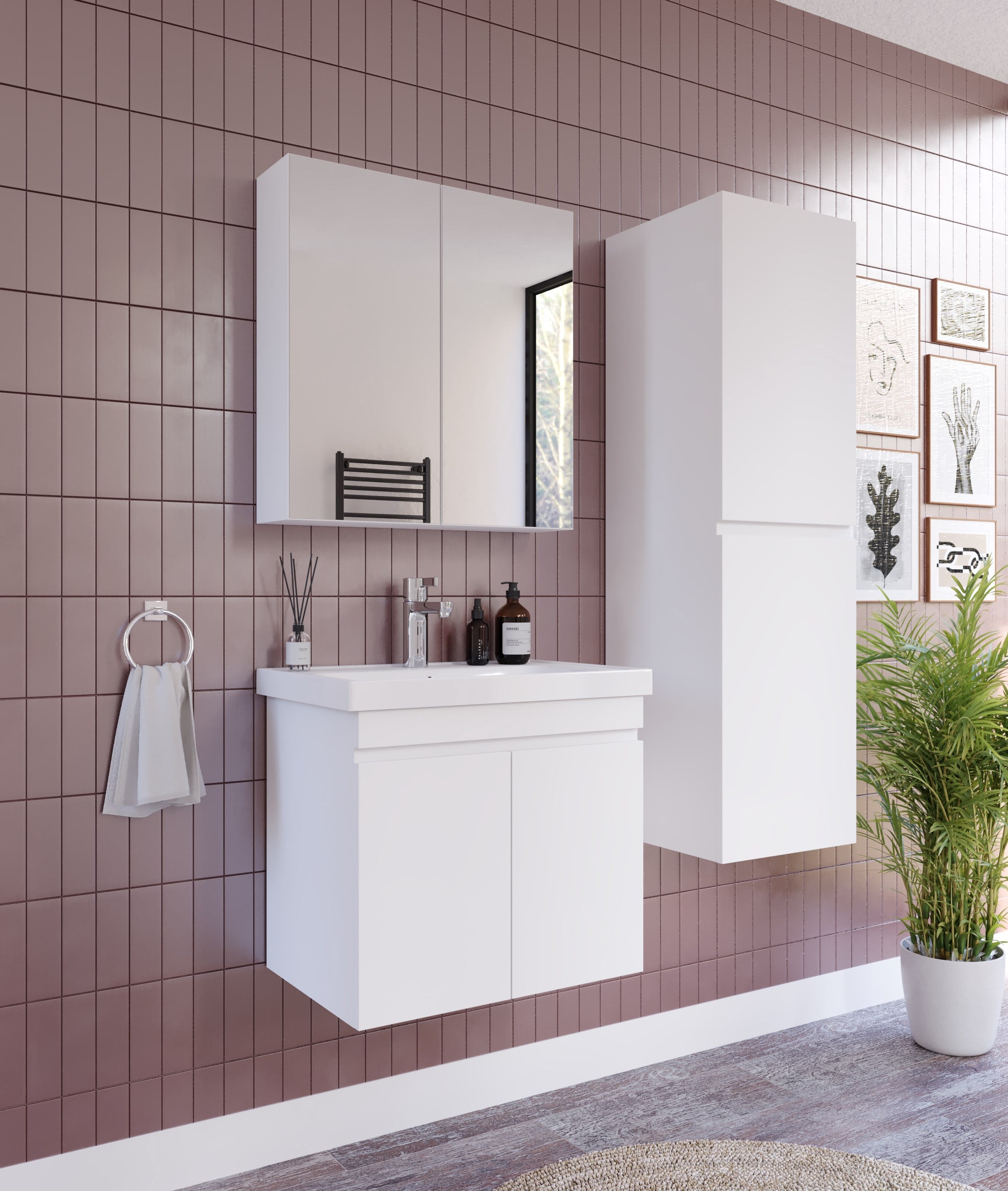 ALNİTAK 3'LÜ BANYO DOLABI TAKIMI-65'lik Hilton Lavabo