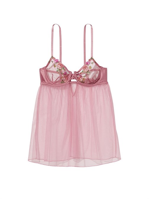 Açık Kap Çiçek Nakışlı Babydoll
