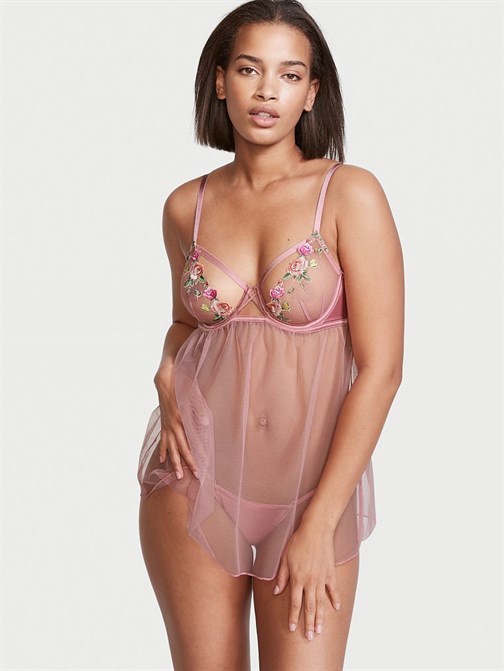 Açık Kap Çiçek Nakışlı Babydoll