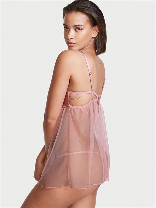 Açık Kap Çiçek Nakışlı Babydoll