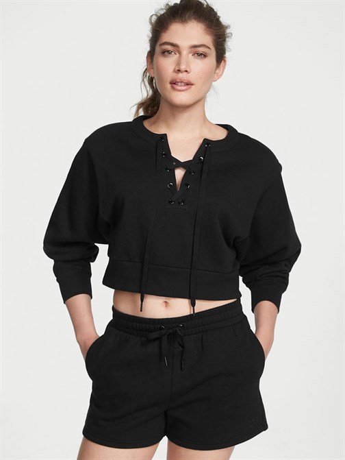 Bisiklet Yaka Bağlama Detaylı Pamuklu Sweatshirt