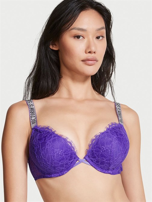 Bombshell 2 Beden Büyük Gösteren Dantelli Işıltılı Askılı Push-Up Sütyen