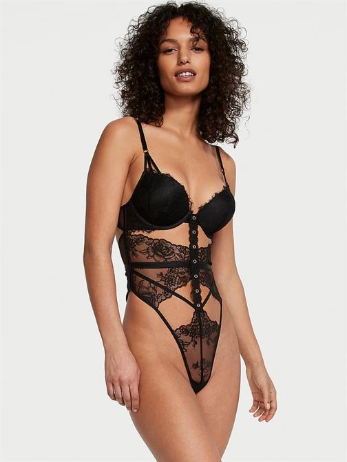Bombshell Gül Dantelli Grommet Push-Up Teddy