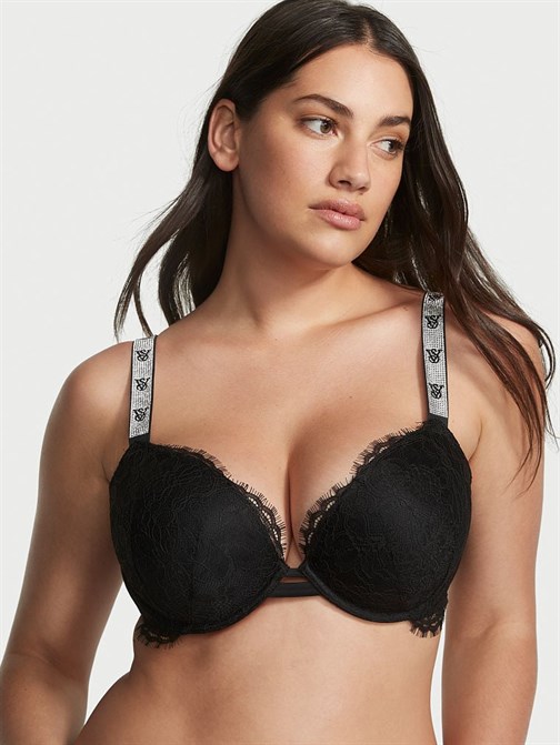 Dantelli Işıltılı Askılı Push-Up Sütyen