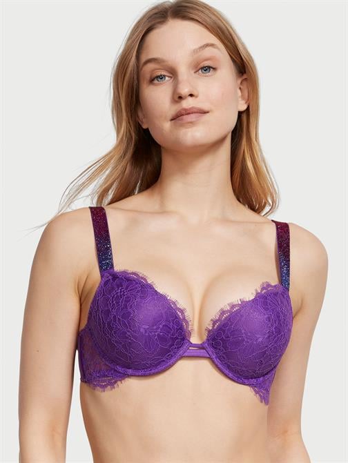 Dantelli Işıltılı Askılı Push-Up Sütyen