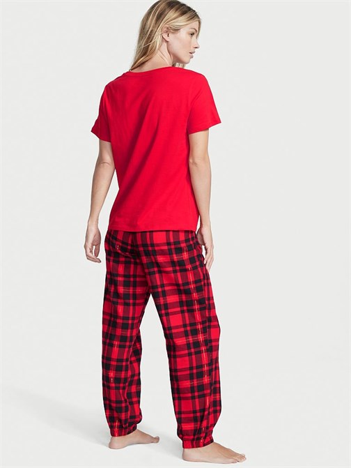 Flanel T-shirt Pijama Takımı
