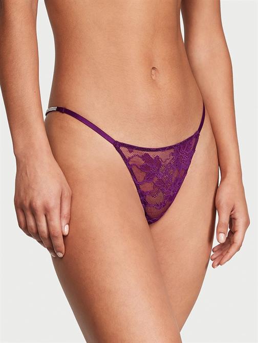 Işıltılı Askılı Dantel V-String Külot