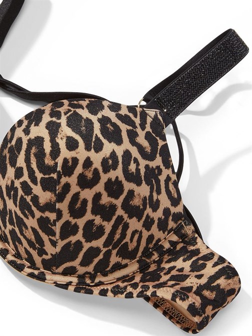 Işıltılı Askılı Şeritli Bombshell 2 Beden Büyük Gösteren Push-Up Bikini Üstü