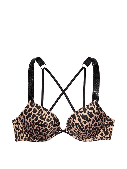 Işıltılı Askılı Şeritli Bombshell 2 Beden Büyük Gösteren Push-Up Bikini Üstü