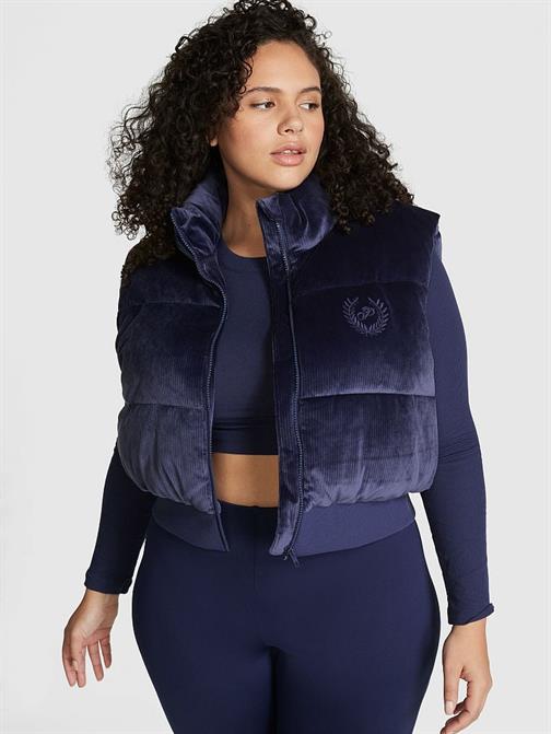 Kadife Crop Puffer Yelek