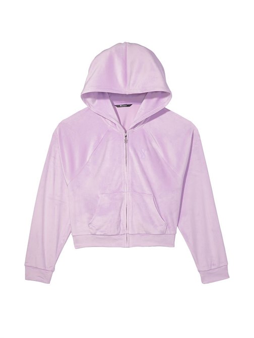 Kadife Fermuarlı Kapüşonlu Sweatshirt