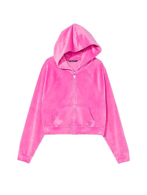 Kadife Fermuarlı Kapüşonlu Sweatshirt