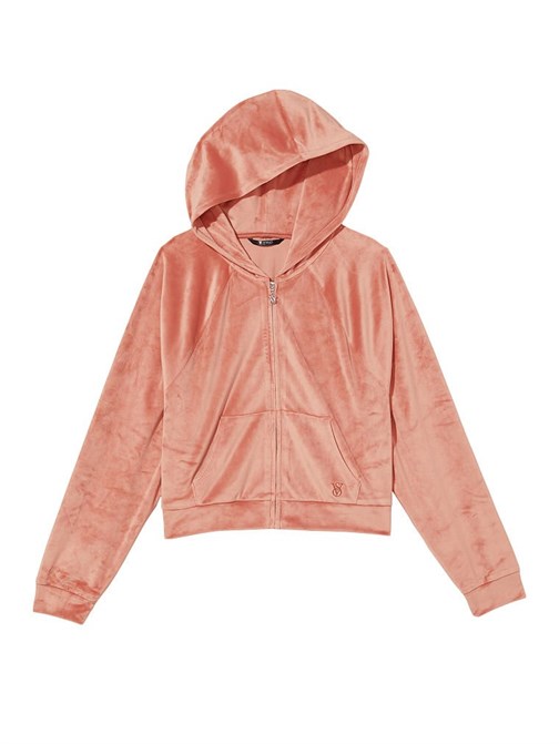 Kadife Fermuarlı Kapüşonlu Sweatshirt