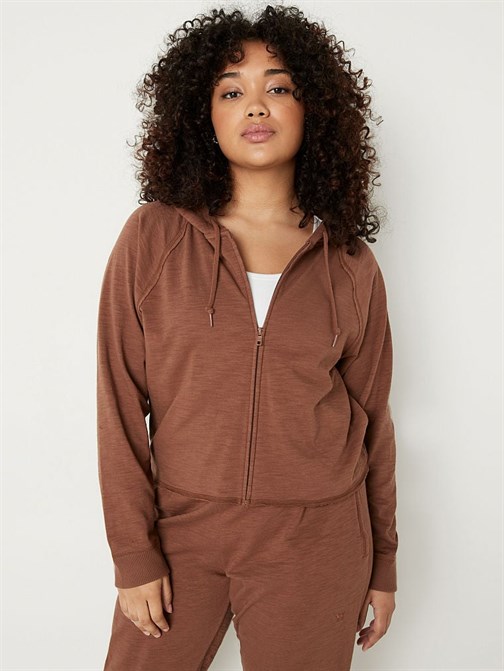 Kırçıllı Fermuarlı Kapüşonlu Sweatshirt