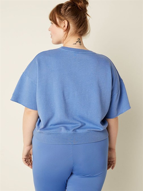 Kısa Kollu Crop Bisiklet Yaka Sweatshirt