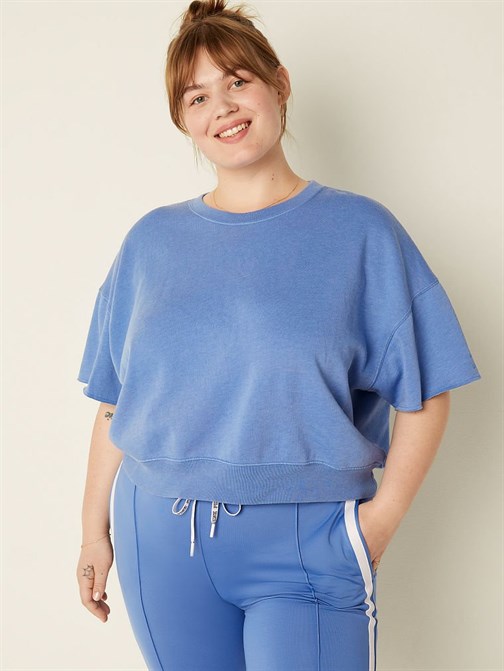 Kısa Kollu Crop Bisiklet Yaka Sweatshirt