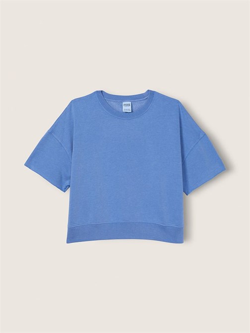 Kısa Kollu Crop Bisiklet Yaka Sweatshirt