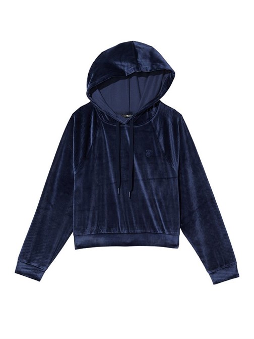 Ribanalı Kadife Kapüşonlu Sweatshirt