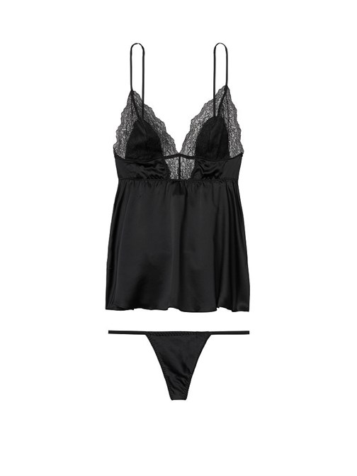 Very Sexy Saten ve Dantel Detaylı Babydoll