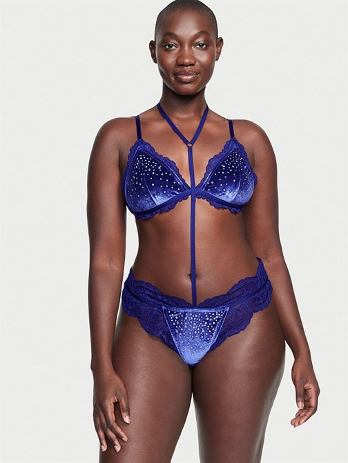 Taşlı Kadife Harness Detaylı Üçgen Teddy