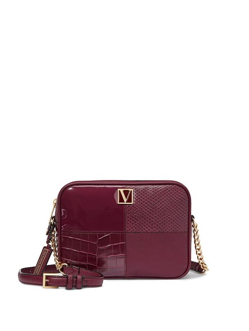 The Victoria Bordeaux Patchwork Üstten Fermuarlı Çapraz Askılı Çanta
