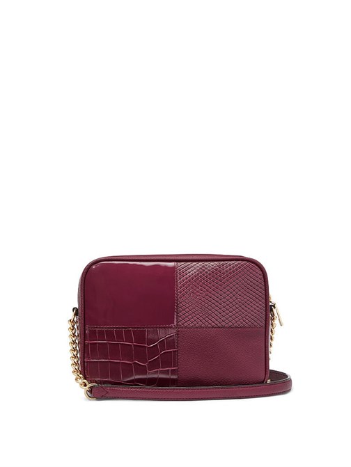The Victoria Bordeaux Patchwork Üstten Fermuarlı Çapraz Askılı Çanta