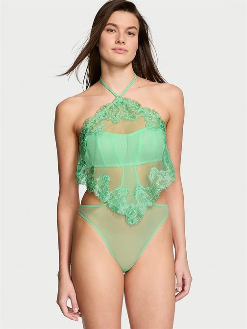 Transparan Boho Çiçek İşlemeli Boyundan Bağlamalı Teddy
