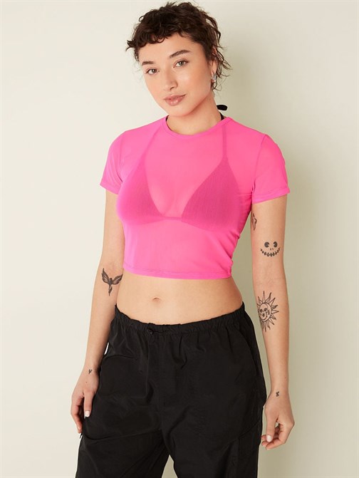 Transparan Kısa Kollu Crop Üst