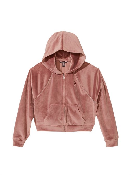 Victorias Secret Elmaslı Kadife Fermuarlı Kapüşonlu Sweatshirt