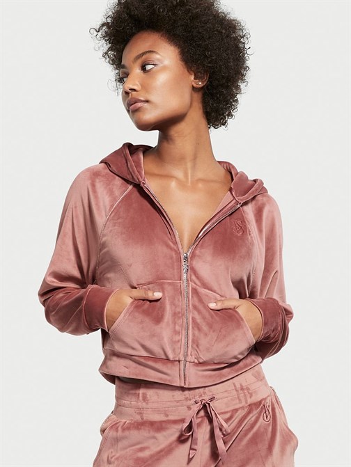 Victorias Secret Elmaslı Kadife Fermuarlı Kapüşonlu Sweatshirt