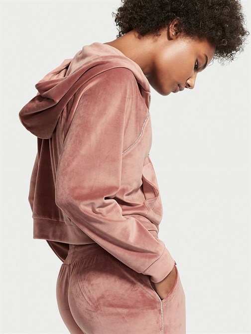 Victorias Secret Elmaslı Kadife Fermuarlı Kapüşonlu Sweatshirt