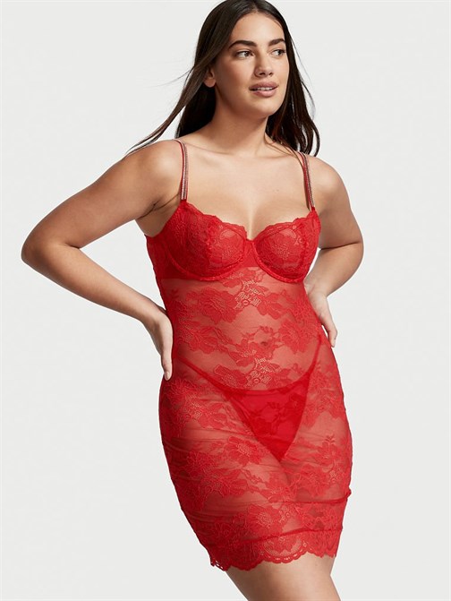 Victorias Secret Wicked Mücevher Askılı Kapları Dantel Mini Gecelik