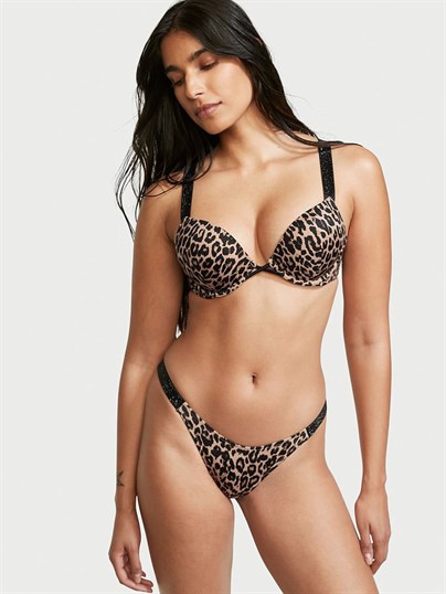 Işıltılı Askılı Şeritli Bombshell 2 Beden Büyük Gösteren Push-Up Bikini Üstü