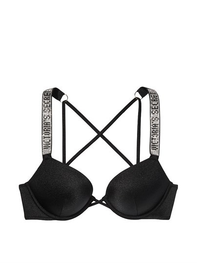 Işıltılı Askılı Şeritli Bombshell 2 Beden Büyük Gösteren Push-Up Bikini Üstü