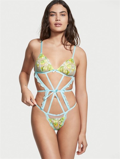 Limon Nakışlı Dantel Şerit Detaylı Teddy