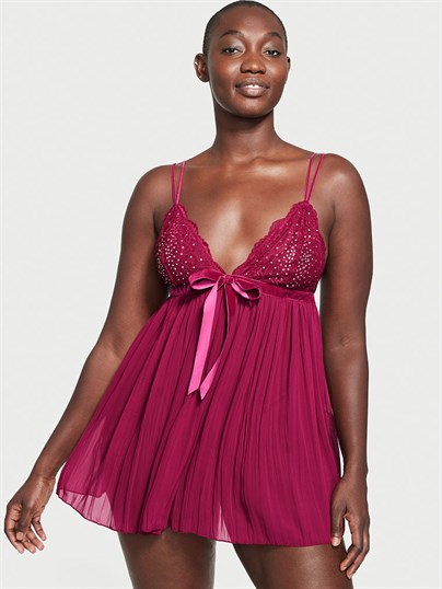 Pileli Kristal İşlemeli Babydoll