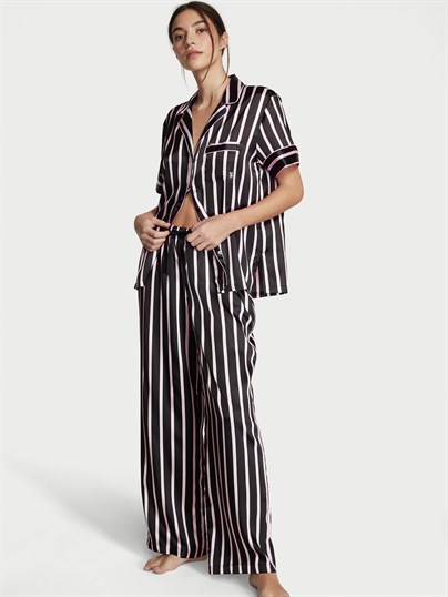 Saten Kısa Kollu Pijama Takımı