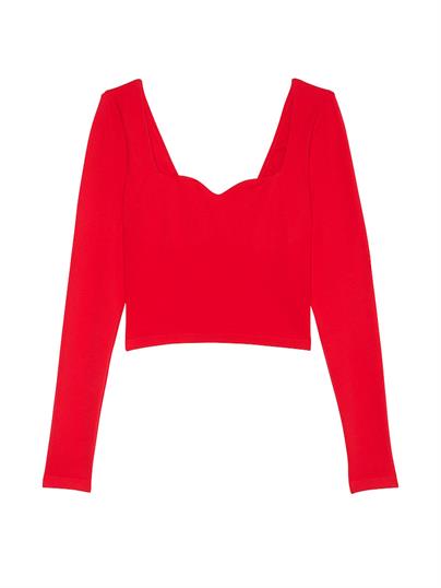 Soft Seamless Uzun Kollu Kalp Yaka Üst