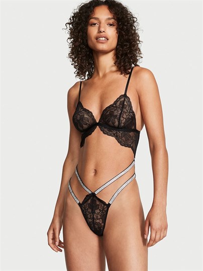 Tease Işıltılı Askılı Astarsız Dantelli Üçgen Teddy