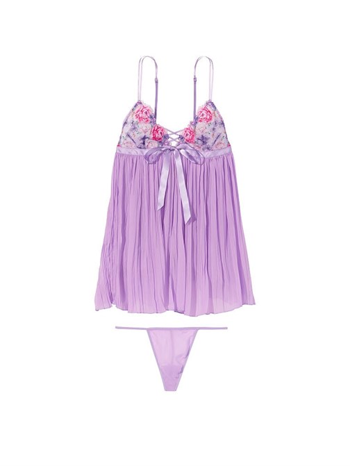 Çiçek İşlemeli Pileli Babydoll