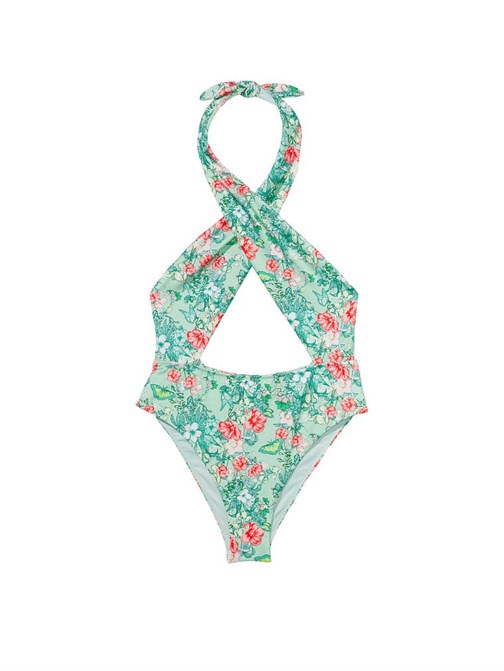 Cut-Out Detaylı Halter Yaka Mayo