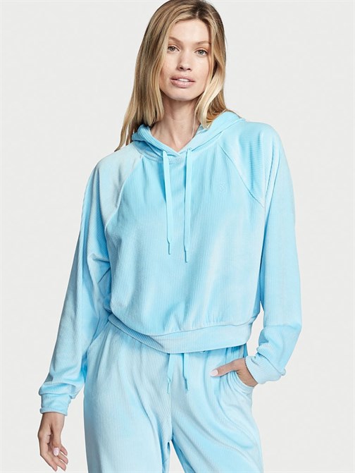 Fitilli Kadife Kapüşonlu Sweatshirt