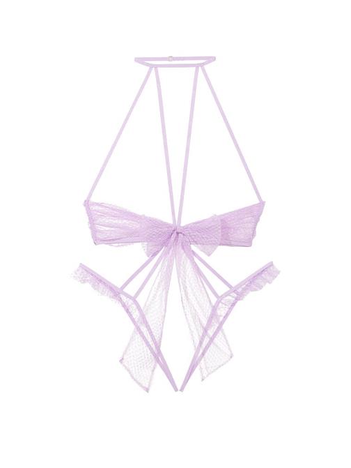 Fiyonklu File Açık Kap Crotchless Tulum