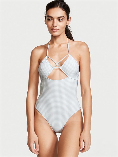 Gingham Askılı Kesim Detaylı Mayo