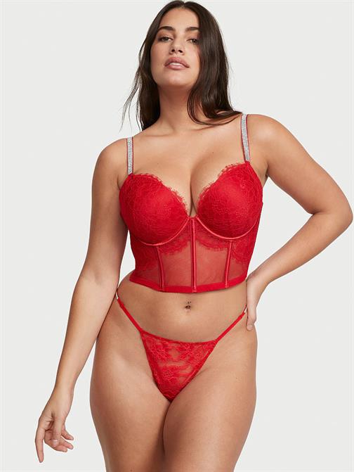 Işıltılı Askılı Dantelli V-String Külot