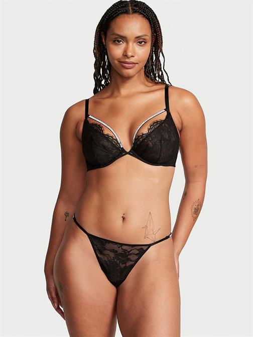 Işıltılı Askılı Dantelli V-String Külot